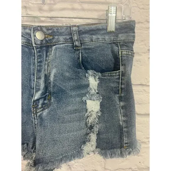Light Wash Distressed Denim Jean Shorts - Size Medium - Picture 3 of 4